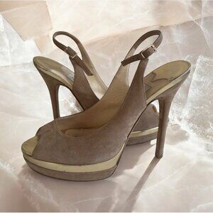 JIMMY CHOO Tan Beige Suede Slingback Heels Size 35.5/5.5